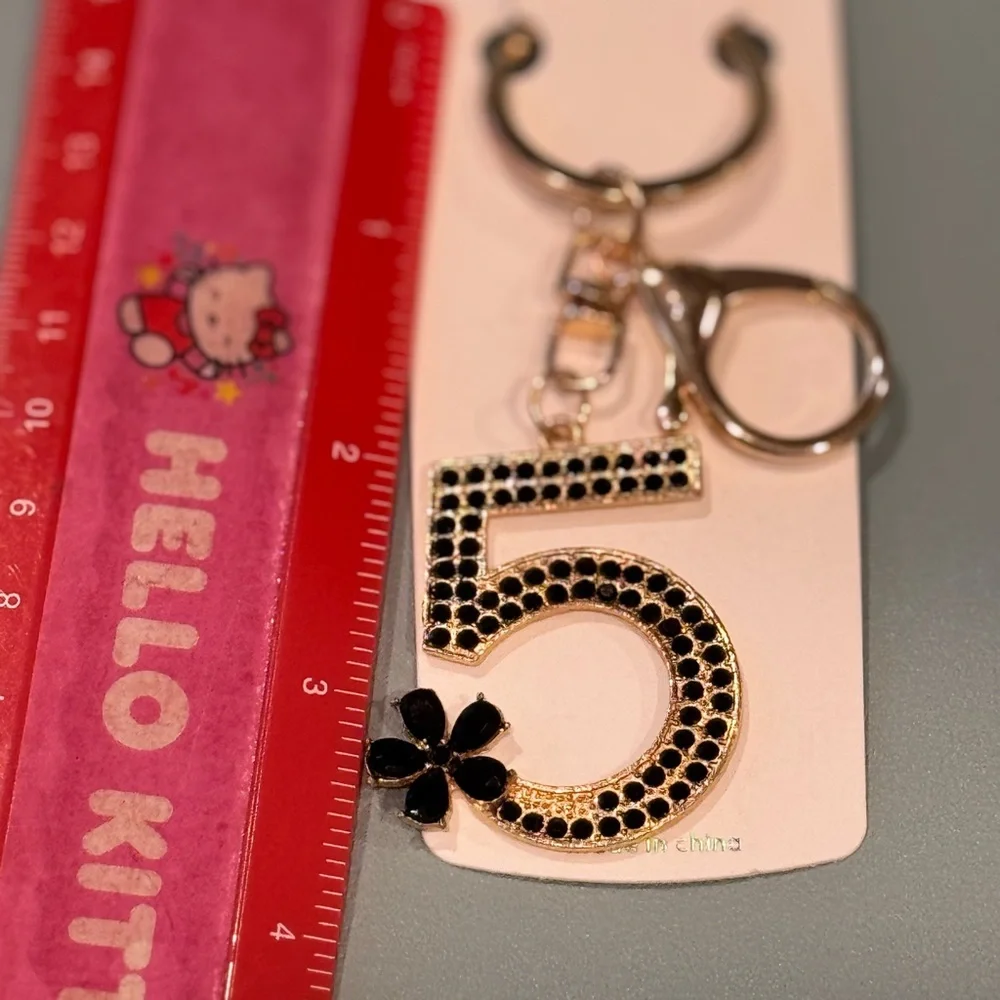 BAG CHARM Mint Pink and Gold “5” Key Chain